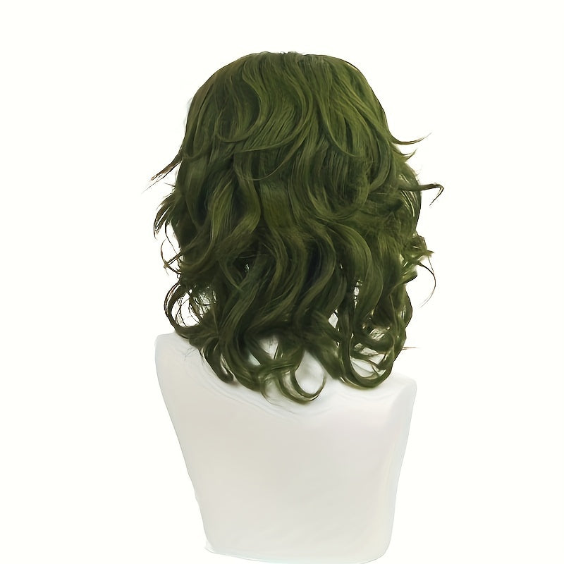 Green 18-Inch Curly Cosplay Wig for Halloween Costume Short Hairpiece