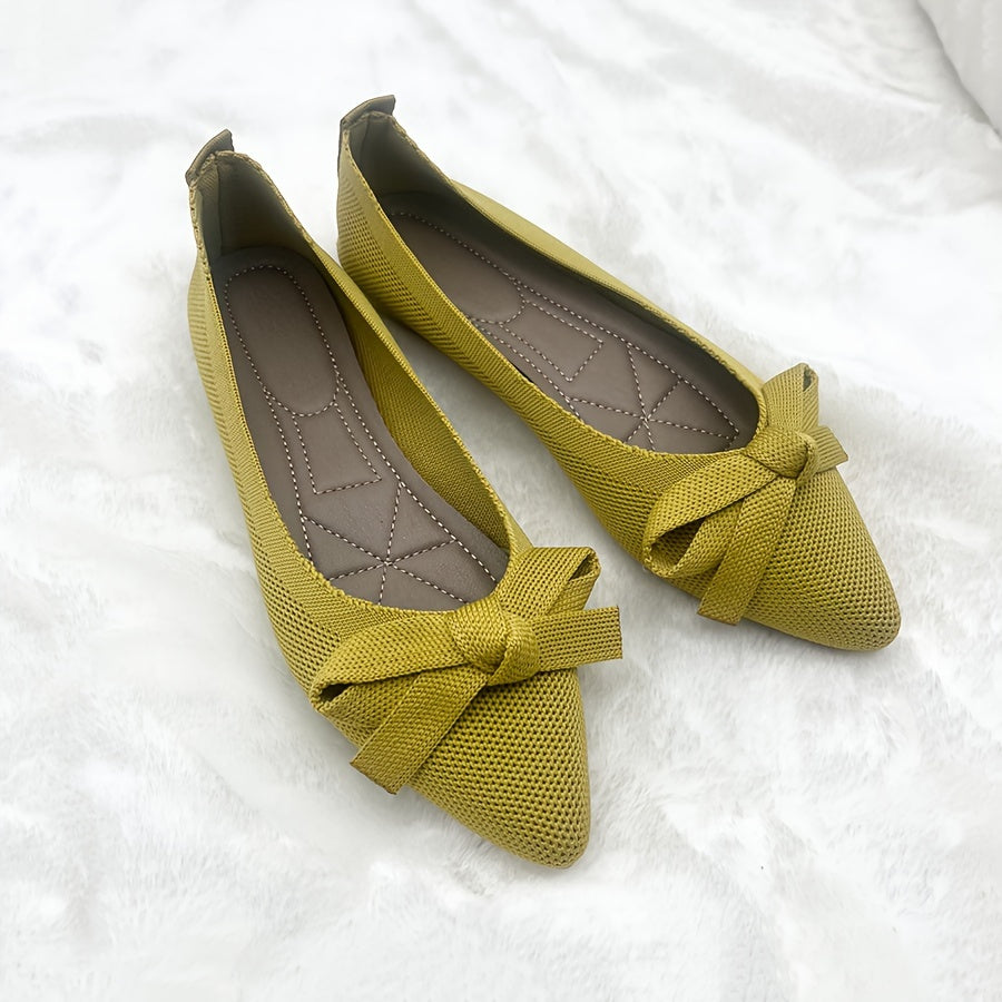 Women's Breathable Knitted Pointed Toe Flats Slip-On Ballet Shoes