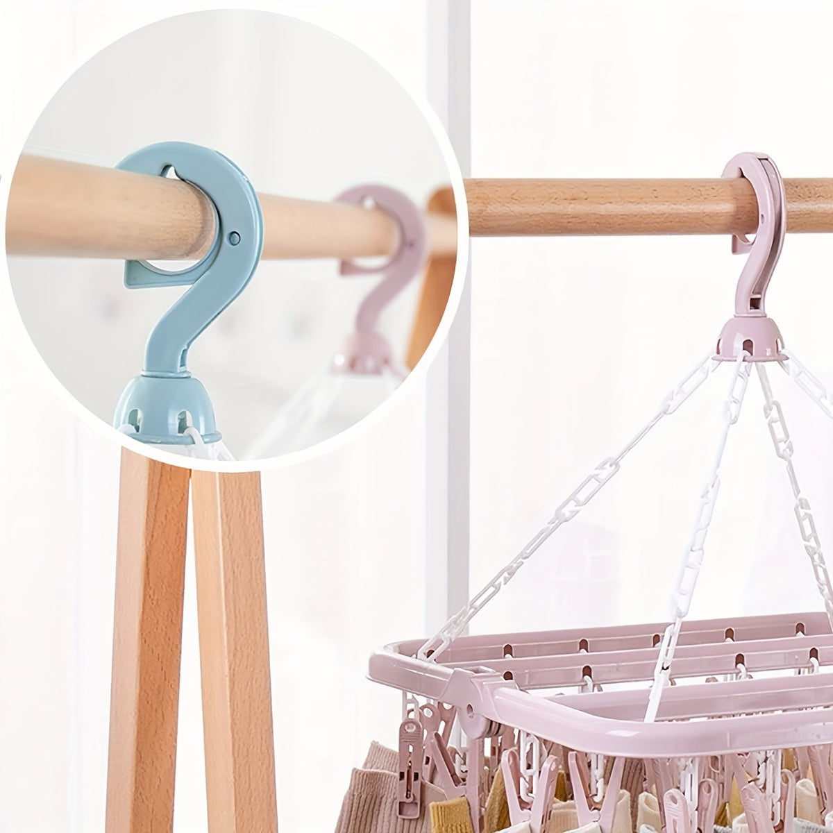 Tendedero plegable con 32 pinzas, gancho giratorio de 360°