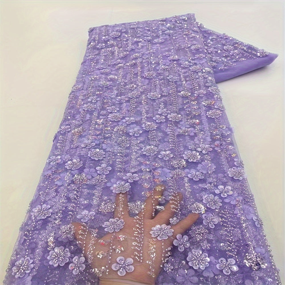 French Net Lace Fabric 2.5 Yards Beaded Wedding Bridal Peach Cotton Polyester