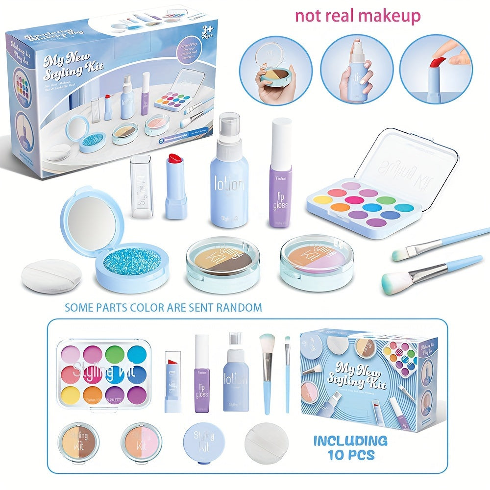 Children's Pretend Makeup Set 10pcs with Mirror Eye Shadow Lipstick for Girls
