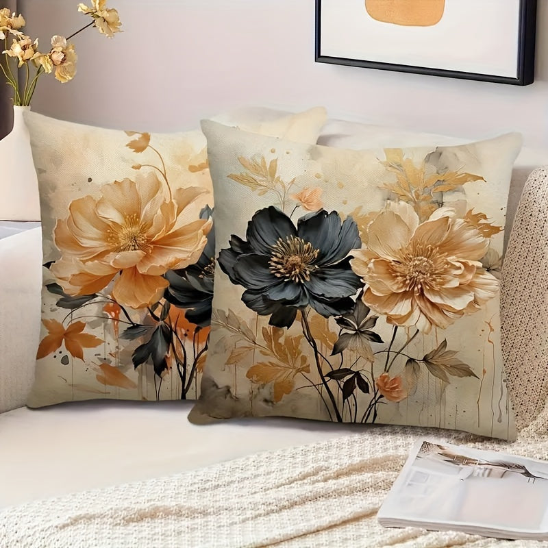 Set of 2 Modern Floral Polyester Throw Pillow Covers for Sofa Bed Car Decor