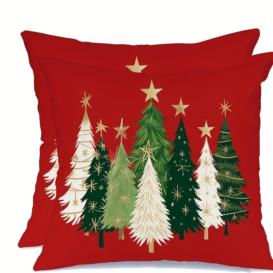 Christmas Tree Star Throw Pillow Cover 1 or 2 Pieces Modern Polyester Zipper Washable