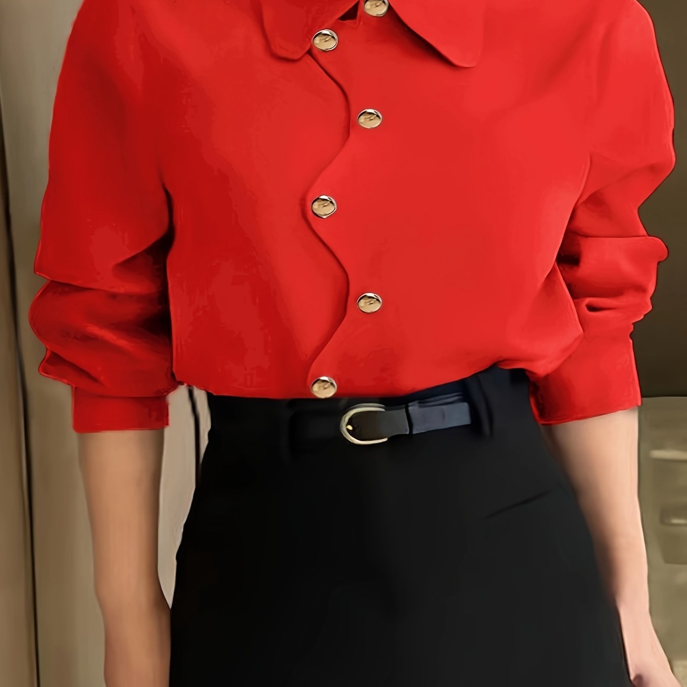 Women's Plus Size Polyester Solid Color Button Shirt