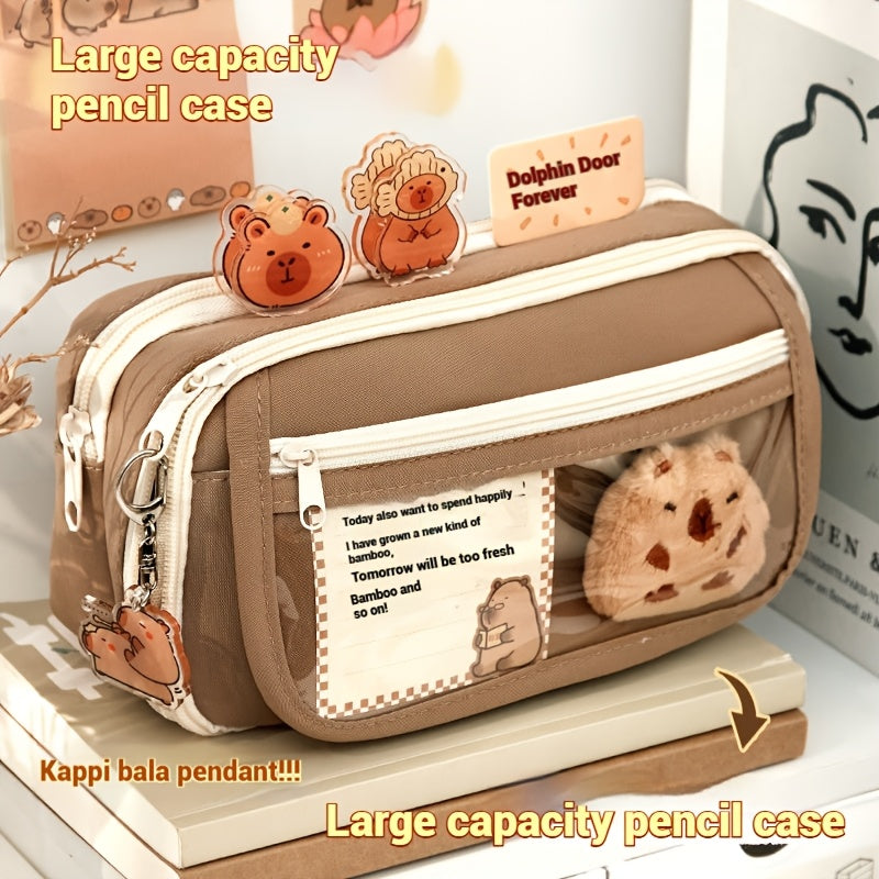 6-Piece Capybara Pencil Case Set with Zipper Canvas Bag Storage Box Notepad and Accessories