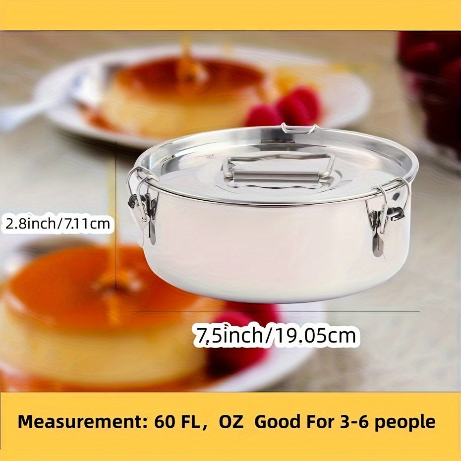 Stainless Steel Flan Mold with Lid Handle 1.5QT Bakeware for Pudding and Cupcakes