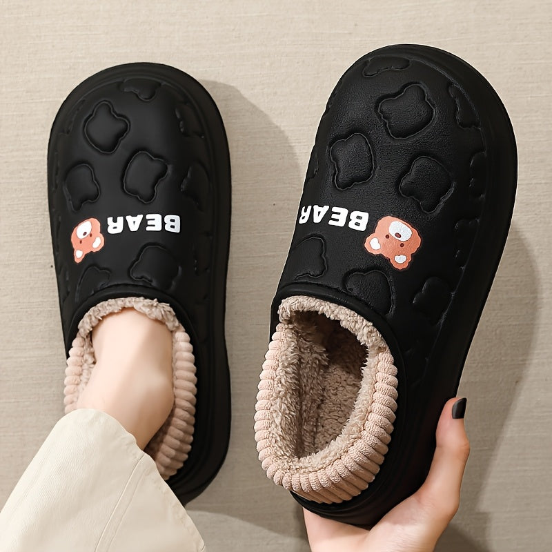 Ayollar uchun Slip-On ayiq shlyapchalari ichki va tashqi foydalanish uchun, yopishmaydigan EVA, bej va qora