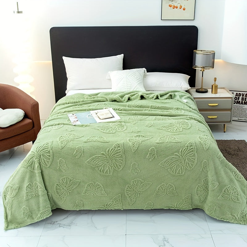 Fleece Throw Blanket Pink Floral Jacquard All-Season Hypoallergenic Couch Bed Office