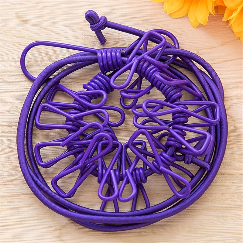 Portable Retractable Clothesline with 12 Windproof Clips for Camping and Travel