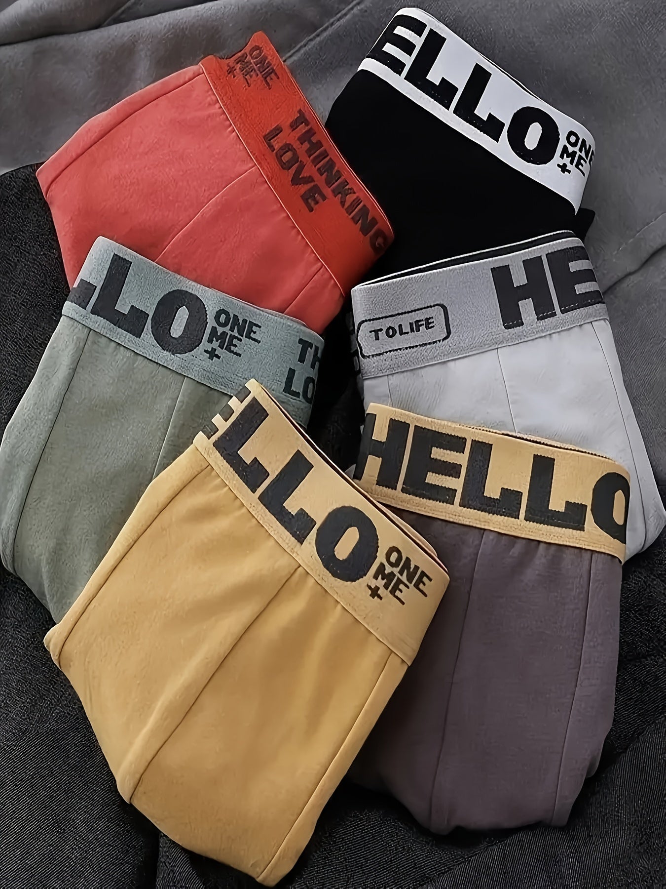 Men's Cotton Boxer Briefs with "HELLO" Print Joyful Faces Assorted Colors Breathable Comfortable Casual Sports Set of 1 3 or 5