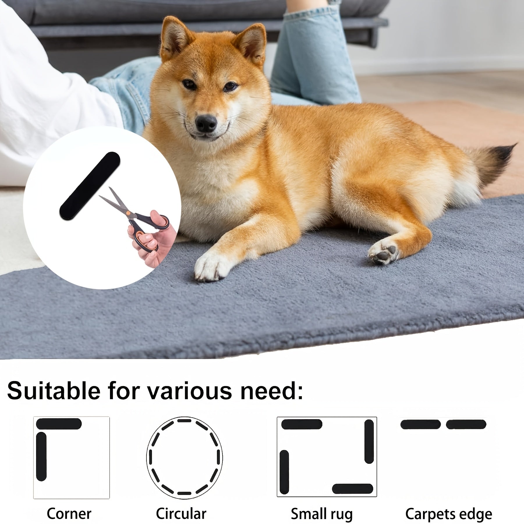 12-Pack Silicone Non-Slip Carpet Grip Tape for Hardwood Floors and Tiles