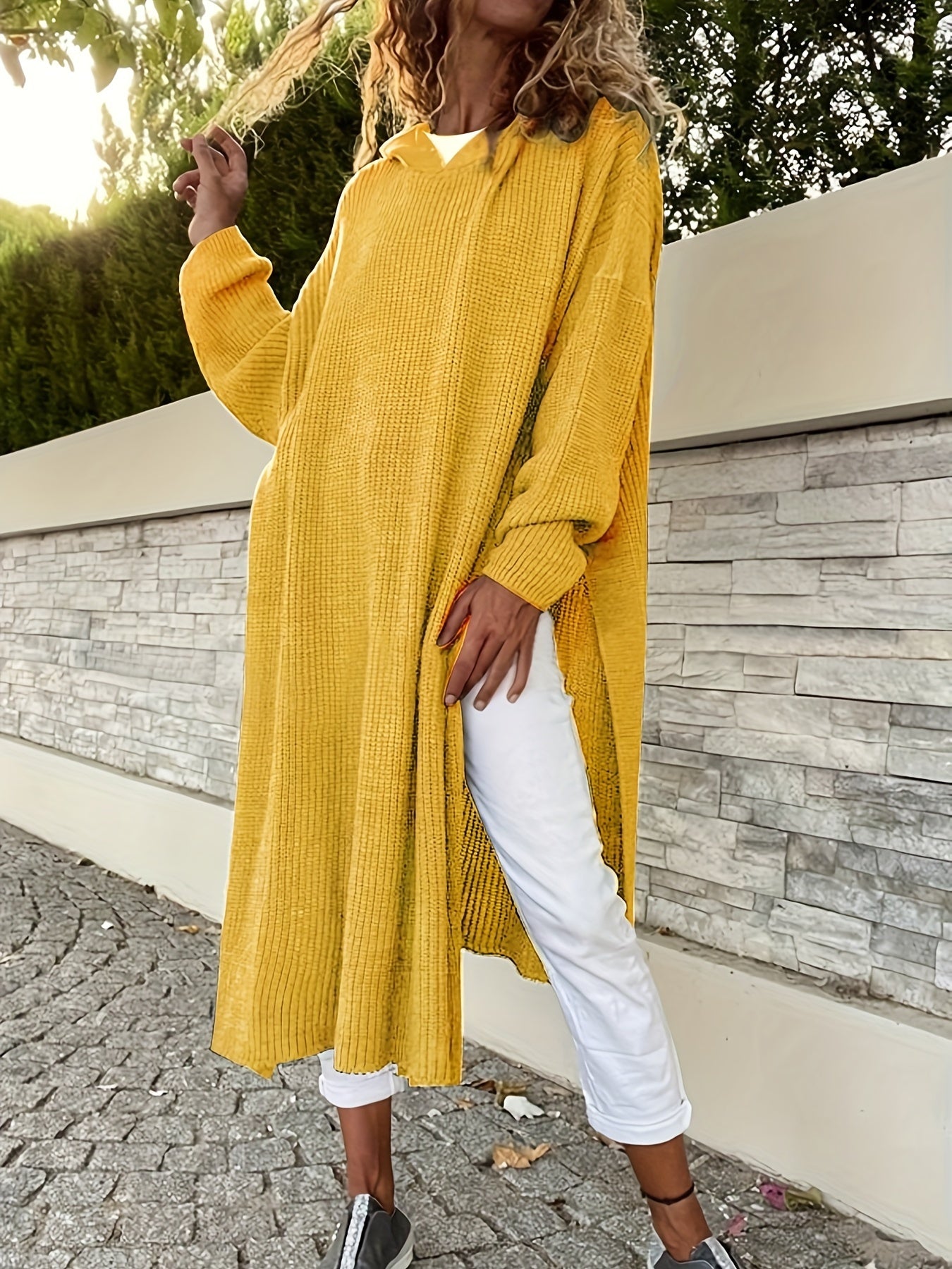 Plus Size Solid Hooded Knitted Top for Women Long Sleeve Fall Spring