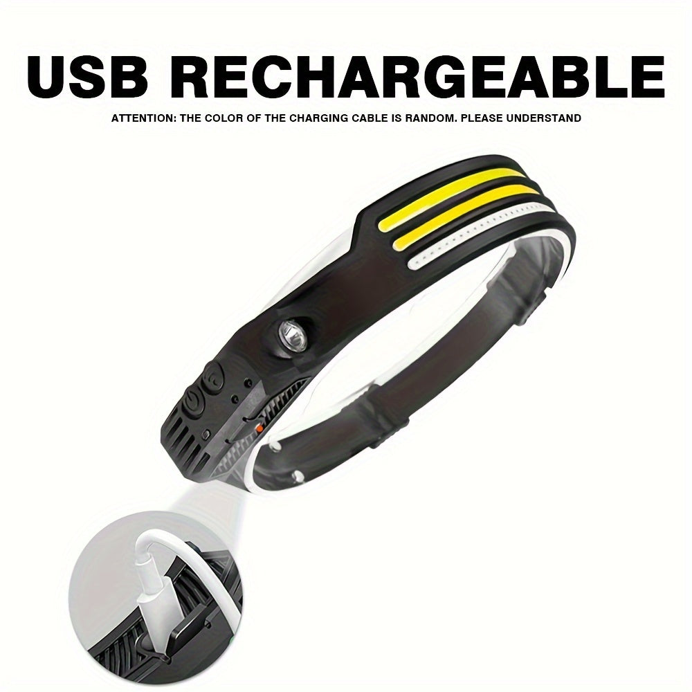 USB Rechargeable Headlamp with LED COB Lights Waterproof Motion Sensor for Outdoor Activities