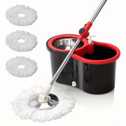 Spin Mop and Bucket Set with Wringer, 3 Microfiber Heads, 360° Spinning