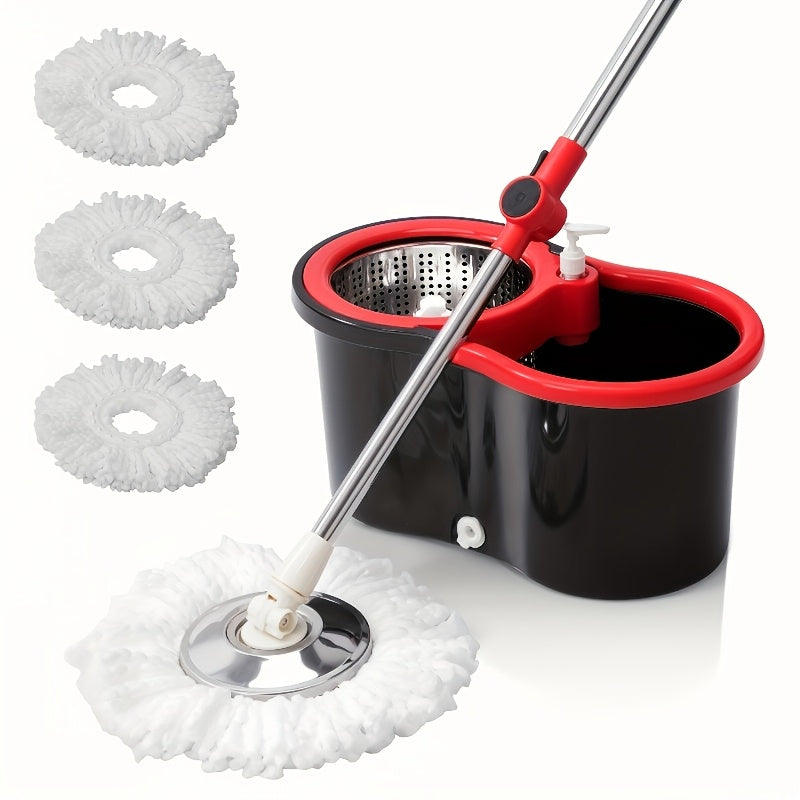 Spin Mop and Bucket Set with Wringer, 3 Microfiber Heads, 360° Spinning