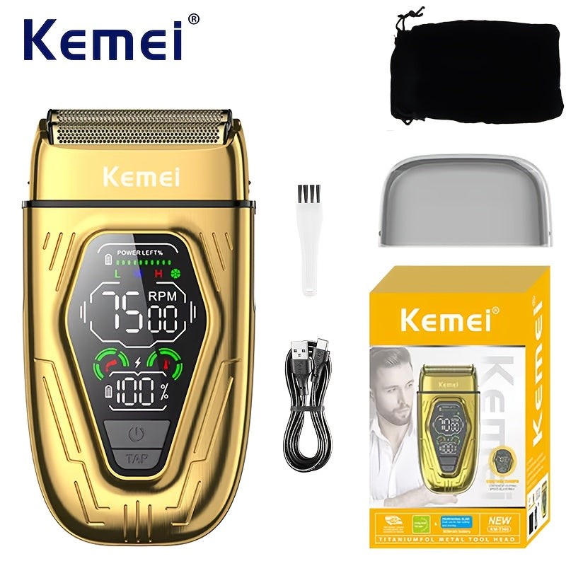 Afeitadora eléctrica para hombres con doble cabezal, carga rápida, larga duración de batería, elegante en negro y dorado