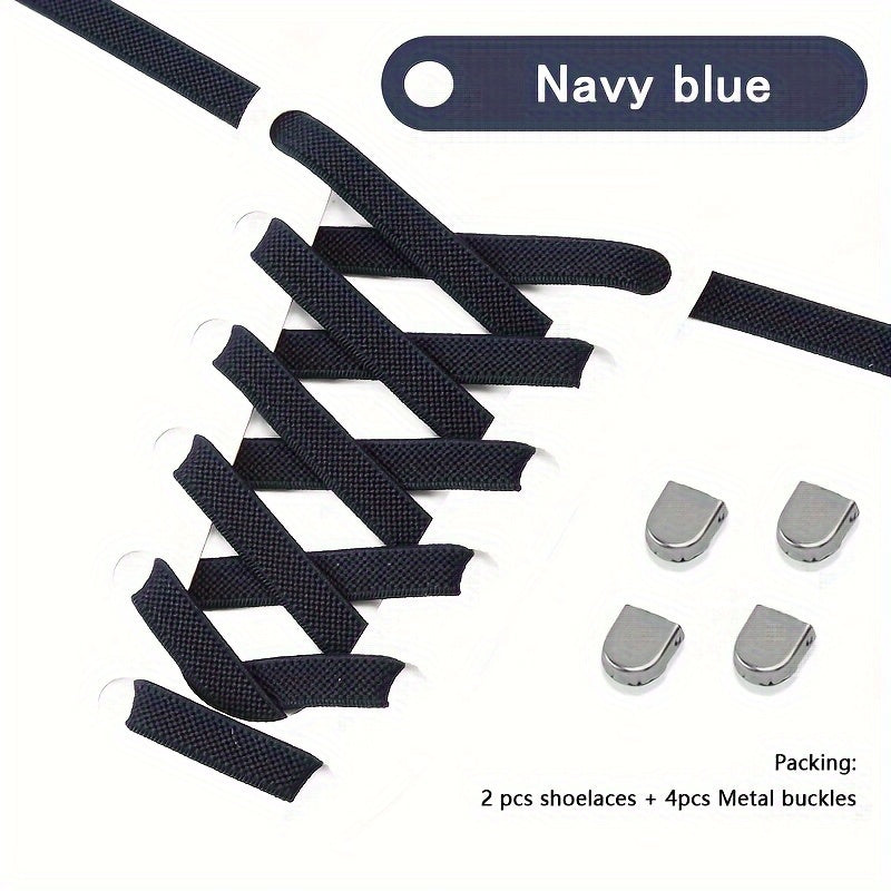 Unisex Elastic No-Tie Shoelaces Durable Rubber Blue White for Sneakers