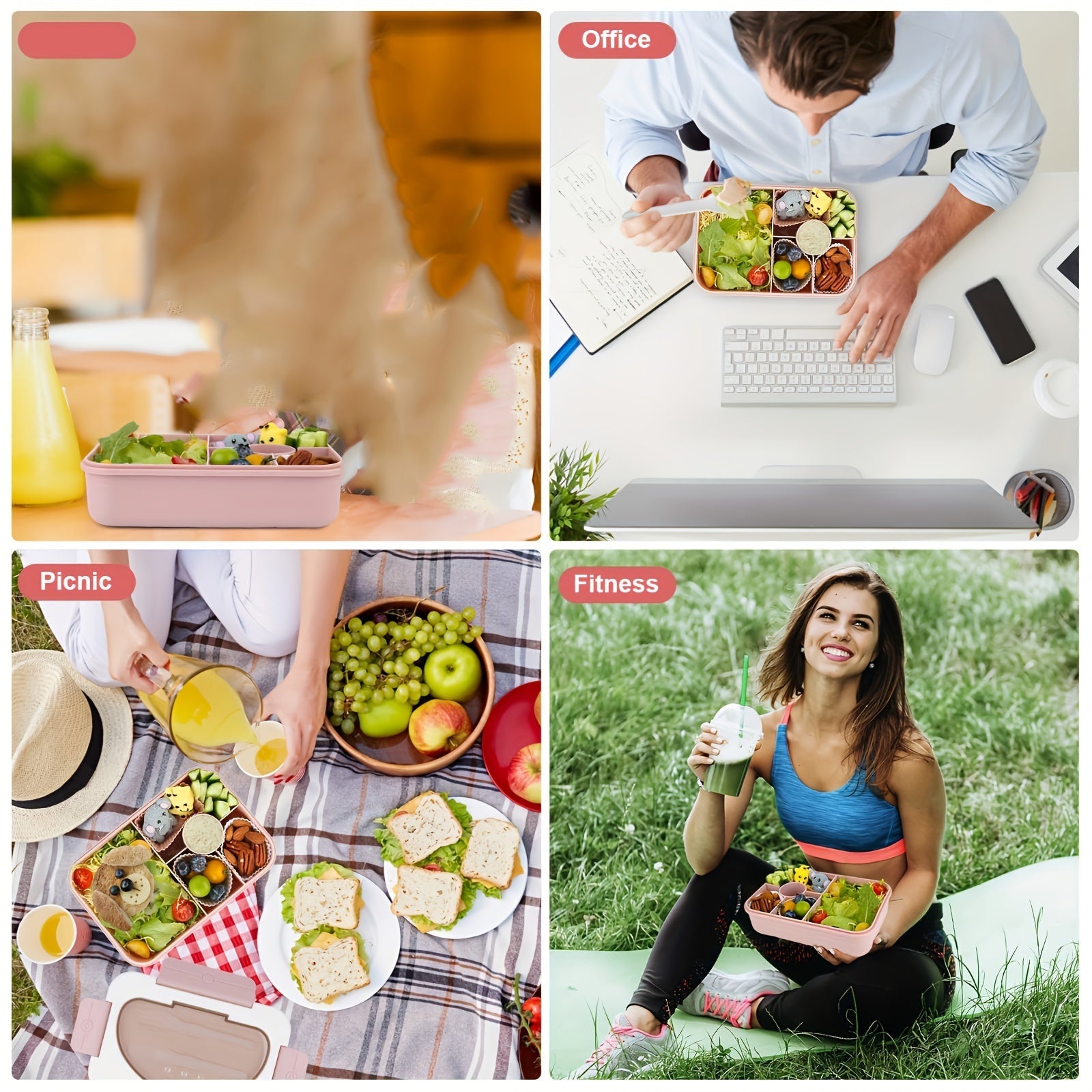 Caja de almuerzo bento verde menta con 5 compartimentos, a prueba de fugas y apta para lavavajillas
