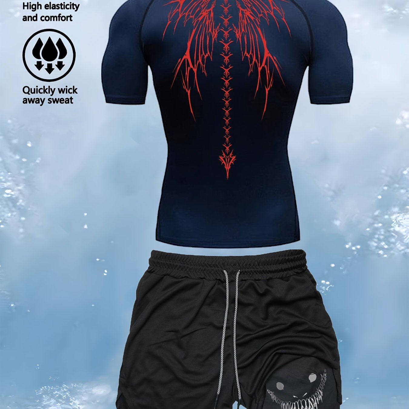 Men's Athletic Fitness Set Shorts and T-Shirt Quick-Dry Knit Fabric for Running Training Hiking