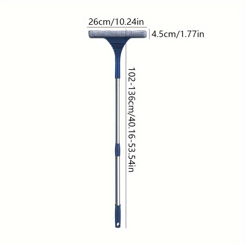 "Cho'ziladigan Uzoq Tutqichli Deraza Tozalash Cho'tkasi va Squeegee - Shisha va Polni Tozalash uchun Moslashuvchan Boshli 2-in-1 Asbob, Nikel, Plastik va Silikondan Yasalgan"