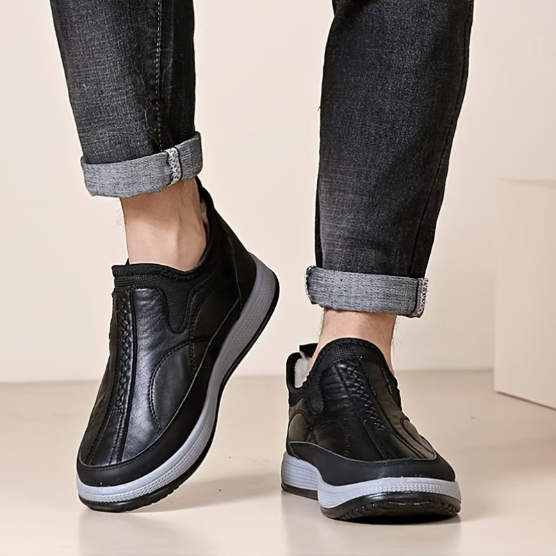 Men's Winter Shoes Fleece Lined Slip-On Casual Microfiber Synthetic Leather Durable Sole
