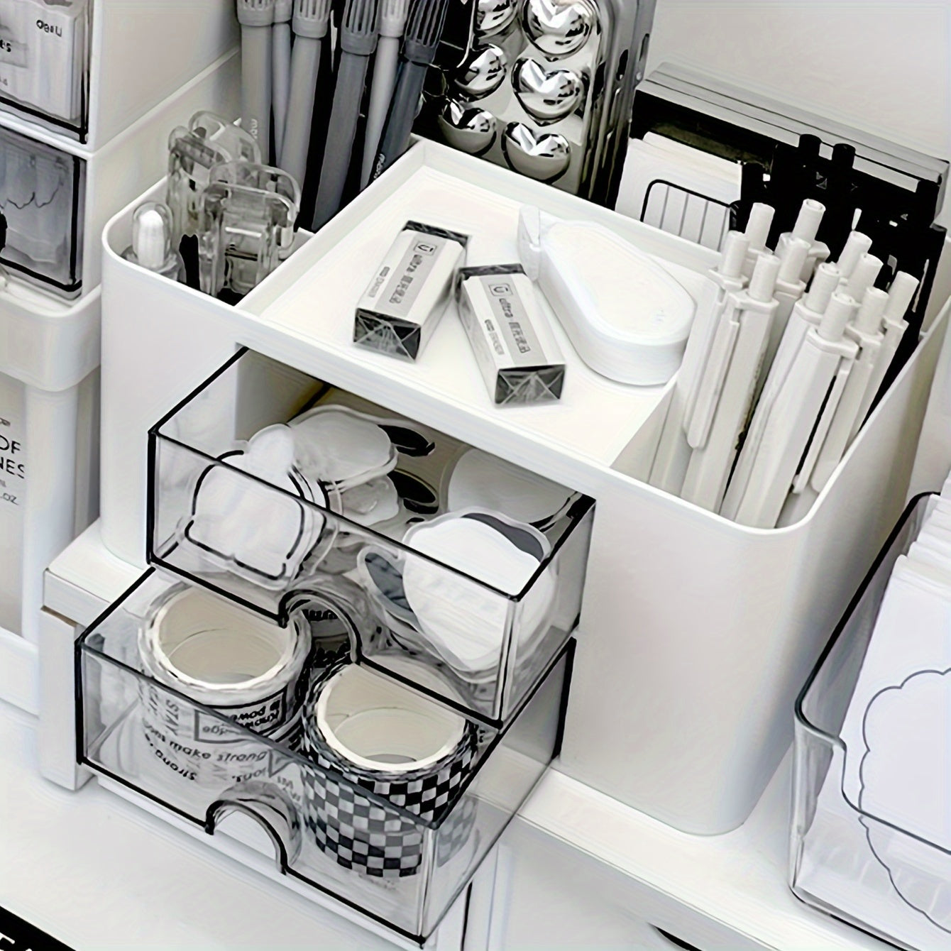 Desktop Storage Organizer with Drawer Pen Holder Large Capacity for Stationery