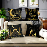 Traditional Ramadan Pillowcases Set of 4 45cm Square Polyester Zippered Lantern Star Moon Print