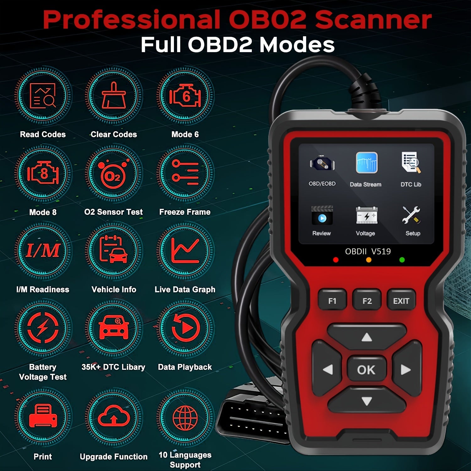 OBD2 Scanner Diagnostic Tool for Check Engine Light Live Data Emissions Test Compatible with Most Vehicles