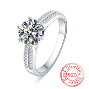 925 Sterling Silver dan tayyorlangan Moissanite bilan Qirolicha uzuk, Ayollar uchun to'y, niqoh yoki va'da uchun