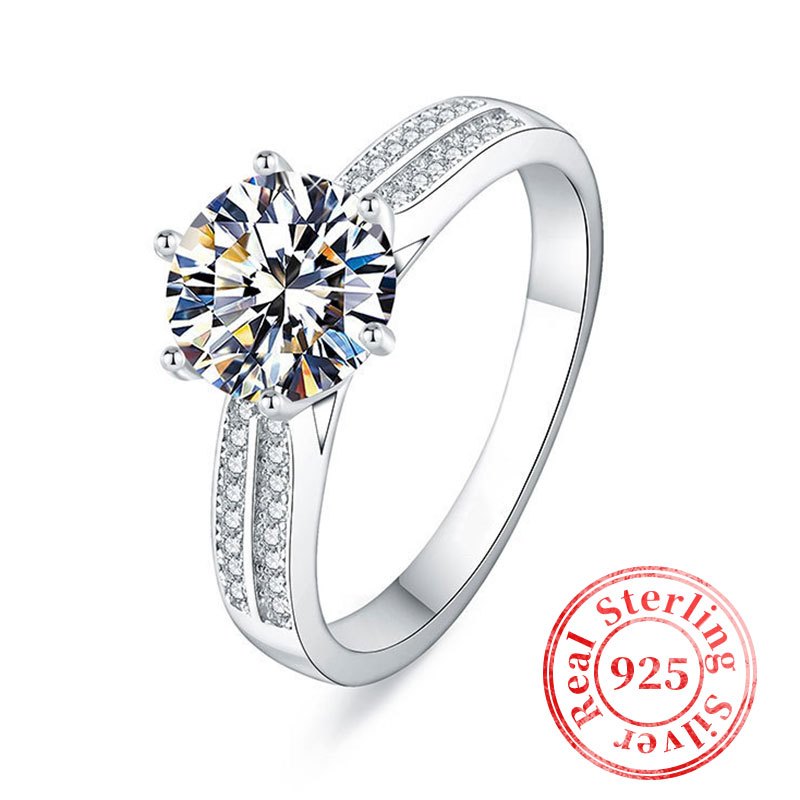 925 Sterling Silver dan tayyorlangan Moissanite bilan Qirolicha uzuk, Ayollar uchun to'y, niqoh yoki va'da uchun