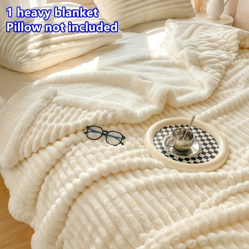 Double-Layered Polyester Flannel Throw Blanket with Stripes for All-Season Comfort
