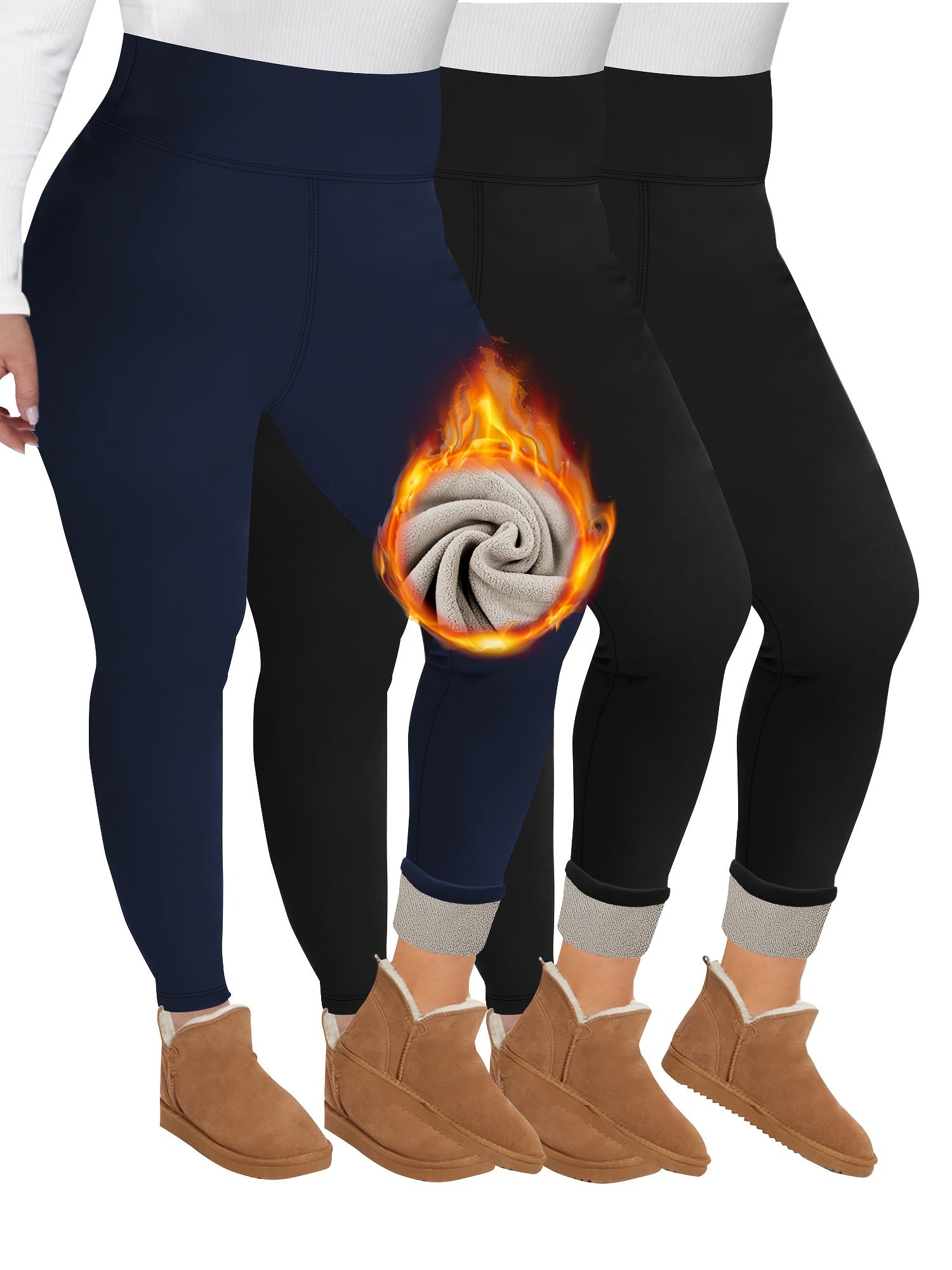 Plus Size Plush Lined High Waist Crop Pants Set Warm Fall Winter