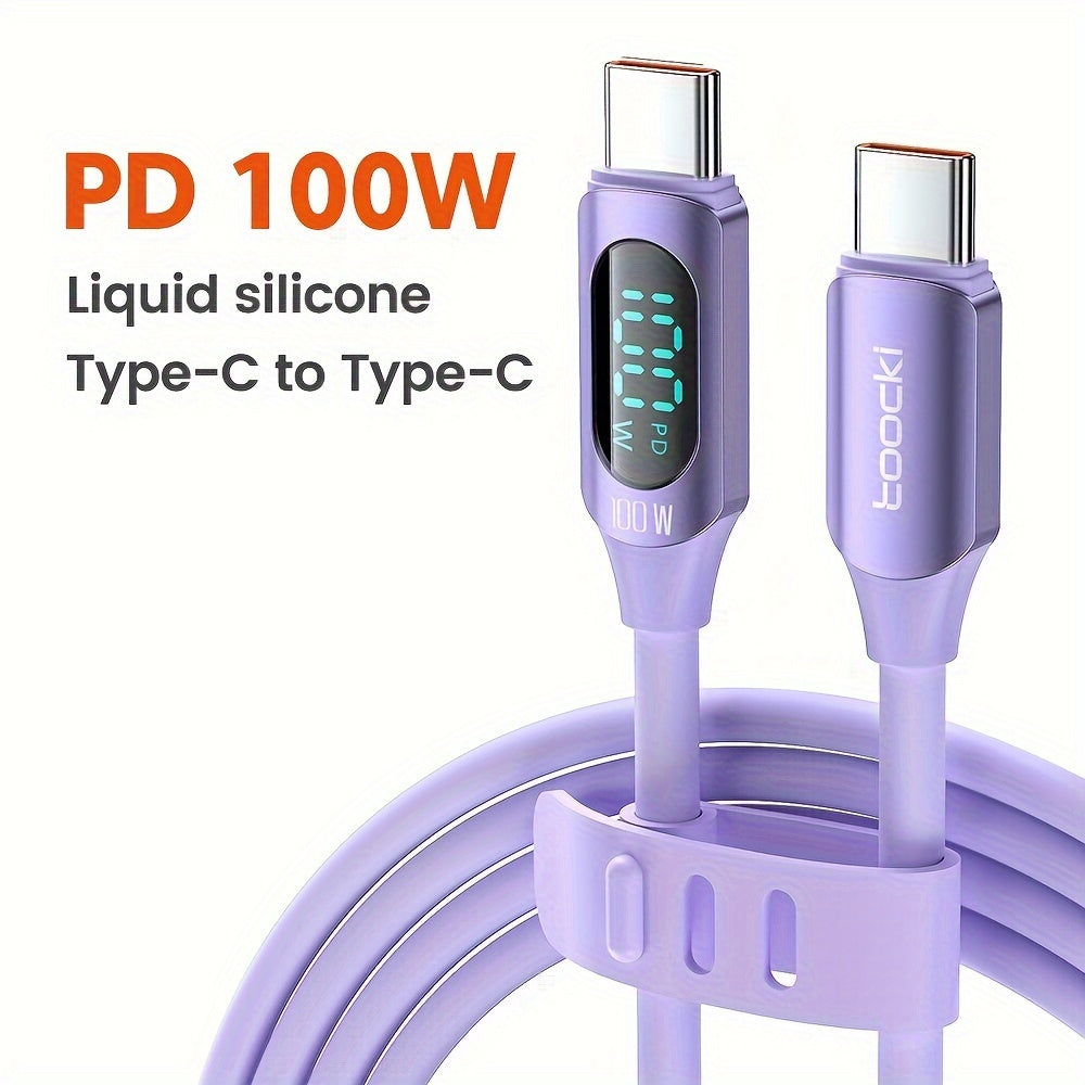 100W USB-C Fast Charging Cable with Digital Display Flat Silicone Matte Data Transfer