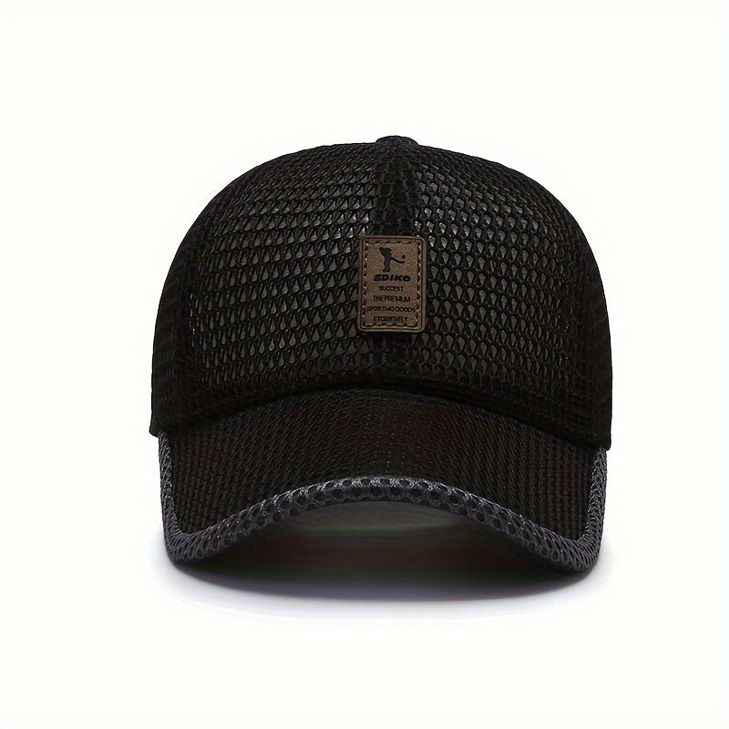 Gorra de béisbol de malla transpirable para deportes al aire libre, textil trenzado, negro
