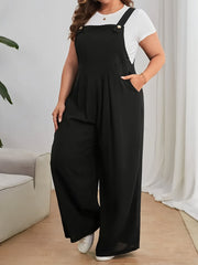 Pantalones de mono para mujer talla grande con bolsillos, tirantes ajustables y piernas anchas