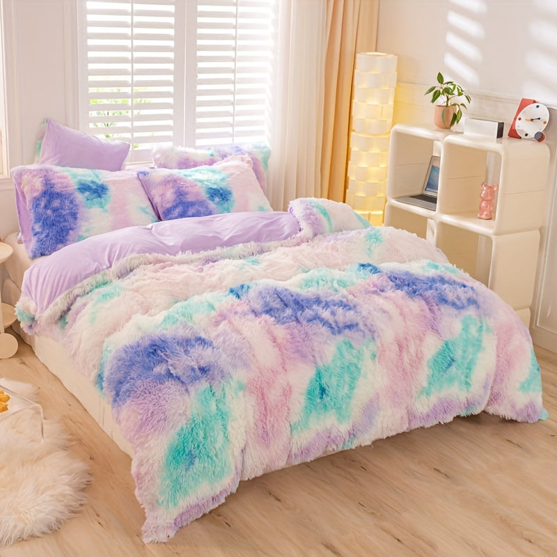 Y2K Tie Dye Plush Duvet Cover Set Includes 1 Duvet Cover and 2 Pillowcases Soft Warm Bedding