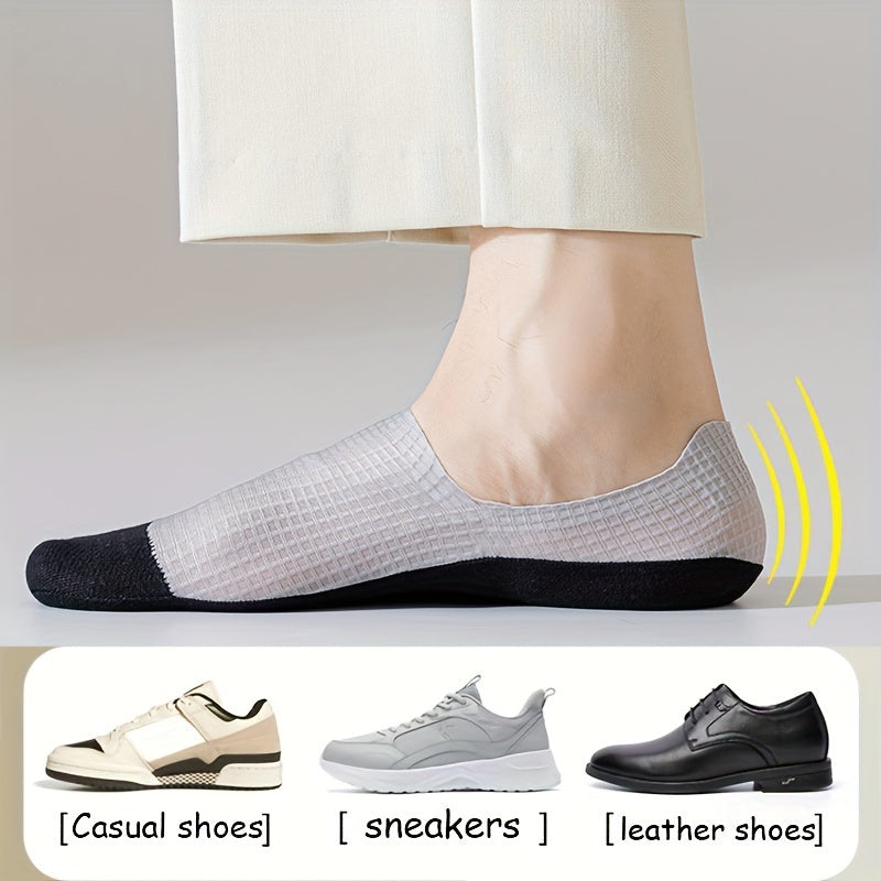Men's Invisible Socks 5 Pairs Waffle Pattern Sweat Absorption Summer Thin
