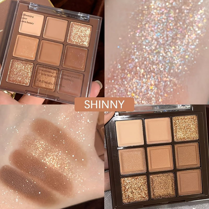 9-rangli ko'zoynak palitrasi Rose Golden Brown Matte Shimmer Mini uzoq davom etadigan, juda boy pigmentli