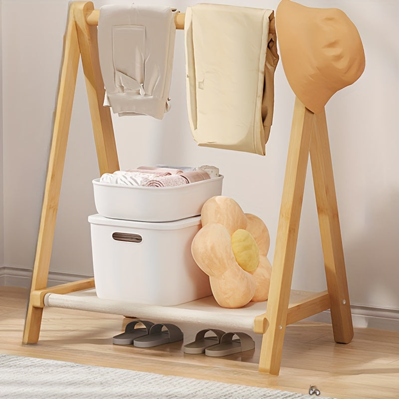 Foldable Wooden Coat Rack with Shoe Storage Freestanding Entryway Organizer