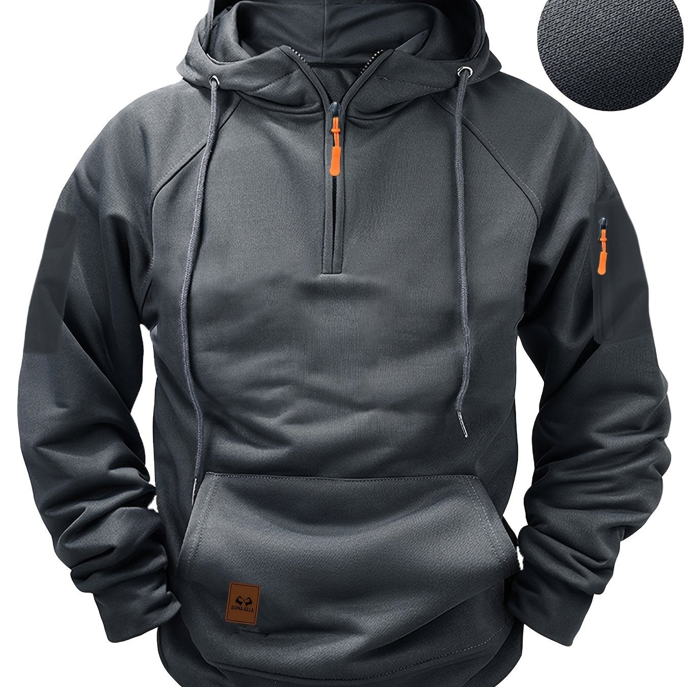 Erkaklar uchun uzun qo'lqonli kapuchonli Henley koftasi, ko'p cho'ntaklari bilan, kuz/qish uchun mukammal.