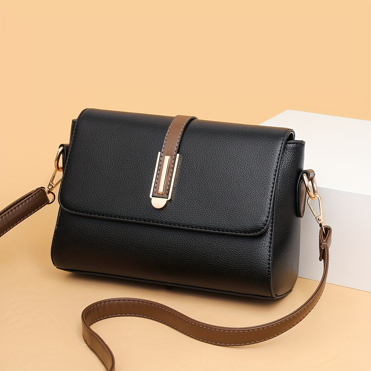 Women's PU Multi-Layer Crossbody Bag with Retro Design and Hardware Accents