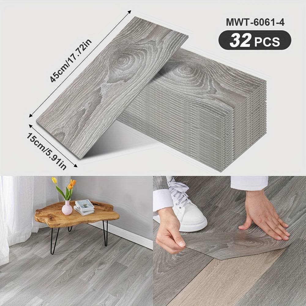 32-Pack Vinyl Flooring Tiles 15x45cm Self-Adhesive Wood Grain Stripes Indoor