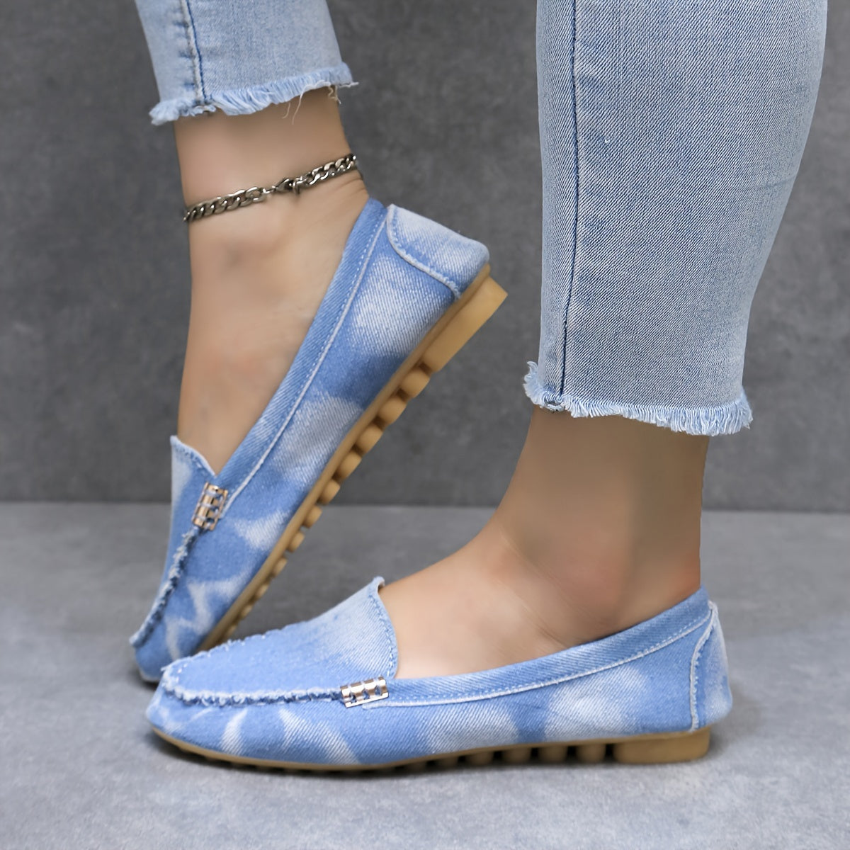 Women’s Denim Flat Shoes Casual Slip-On Closed Toe Lightweight Comfortable