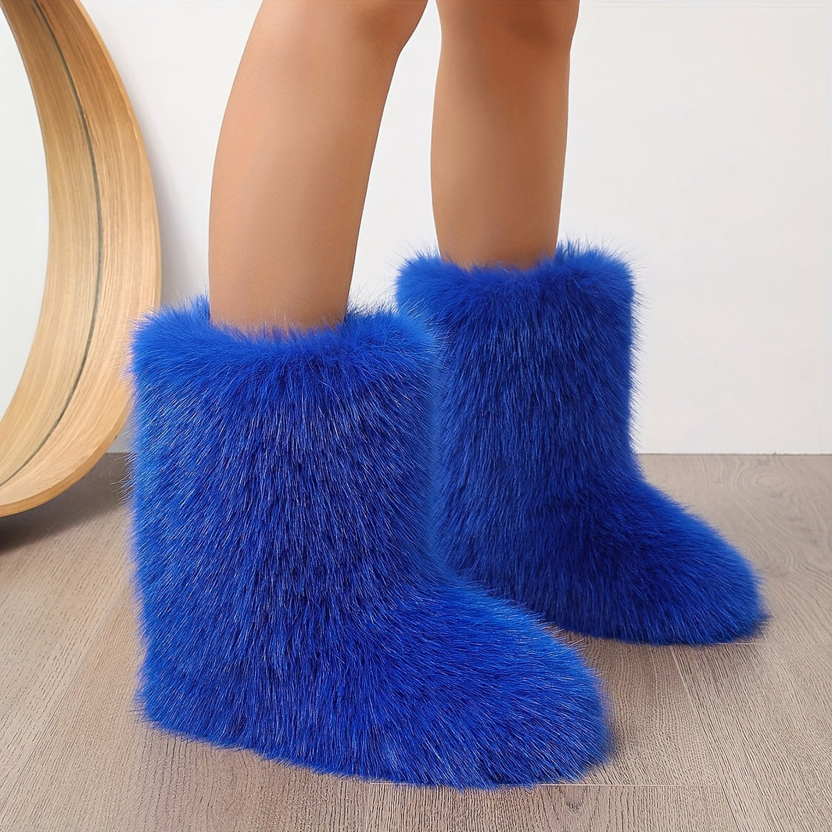 Women Faux Fur Mountain Boots Winter Mid-Calf Tall Booties