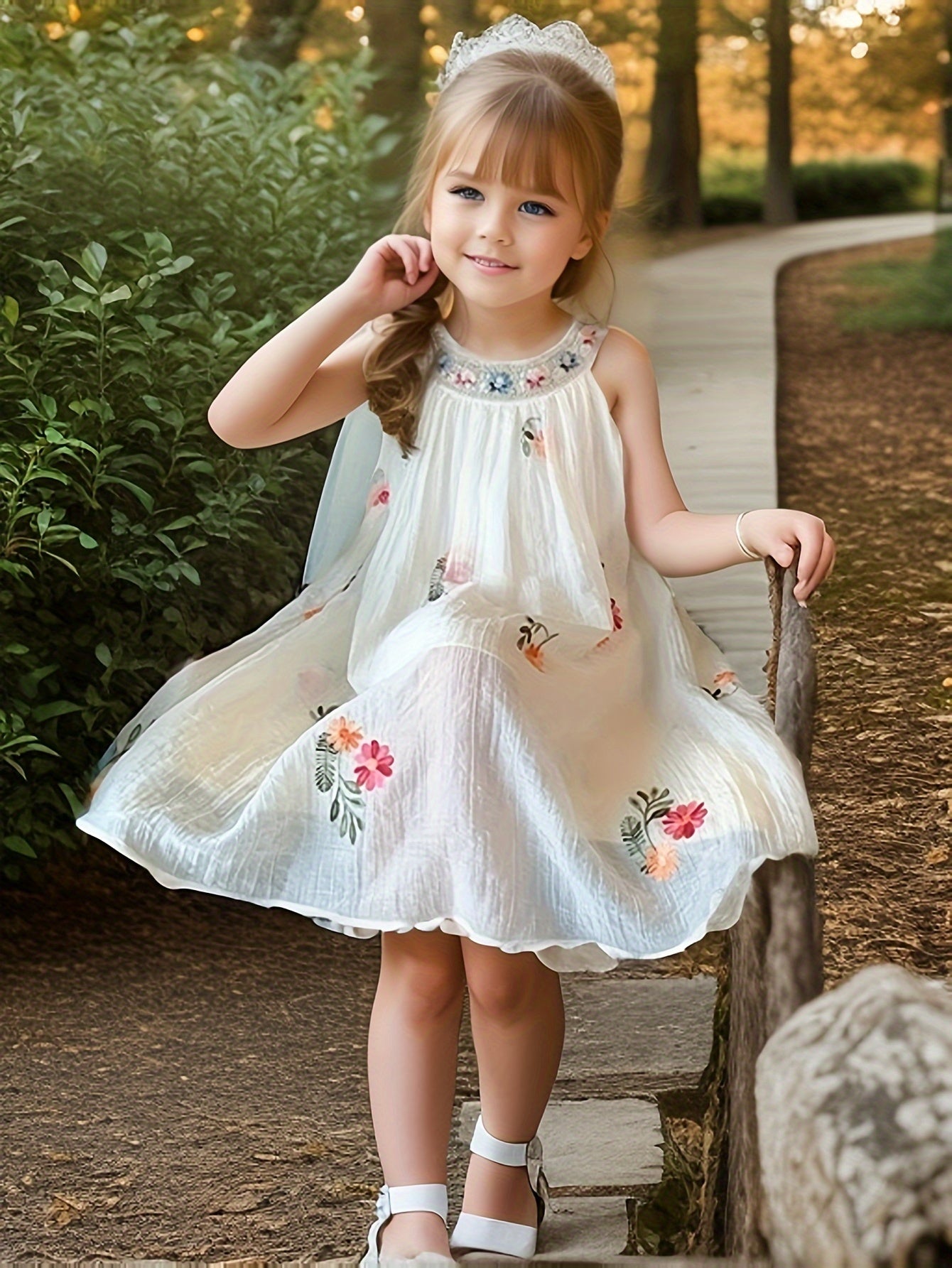 Girls Summer Floral Sleeveless Dress for Girls Casual Party and Daily Wear