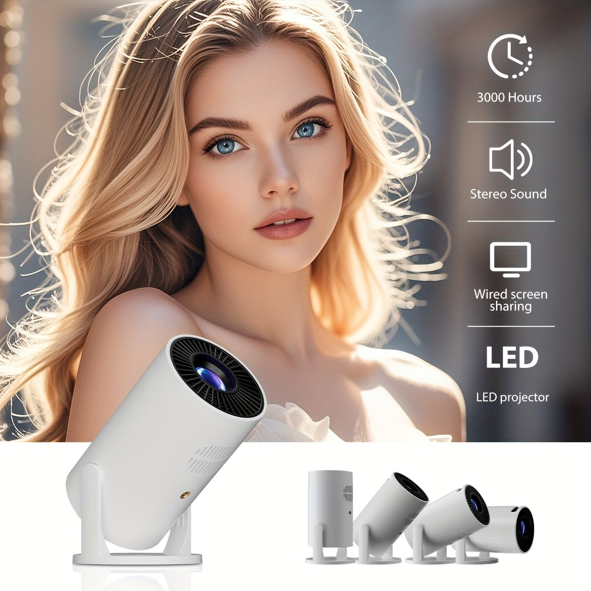 Mini Portable Projector with Wired Speakers 1080P HD Large Screen