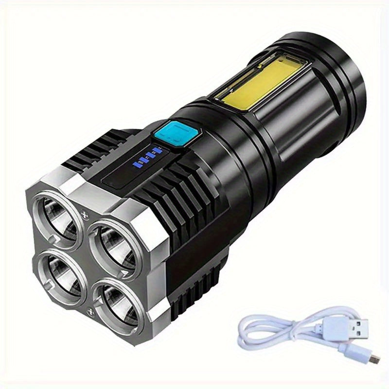 Rechargeable LED Flashlight with Cob Side Lights and USB Charging