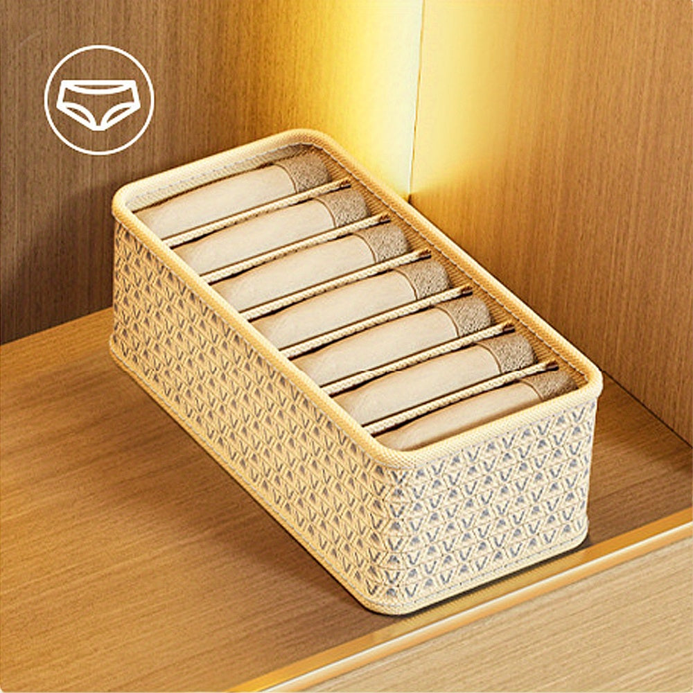 Organizador de ropa interior de tela con diseño plegable y múltiples compartimentos para almacenamiento en armario