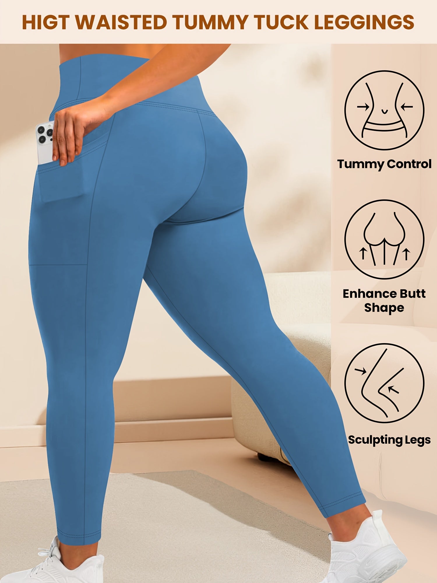 Women's High-Waisted Elastic Slimming Leggings with Side Pockets