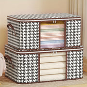 Houndstooth Pattern Clothes Storage Bag with Transparent Window Non-Woven Foldable Dustproof Organizer